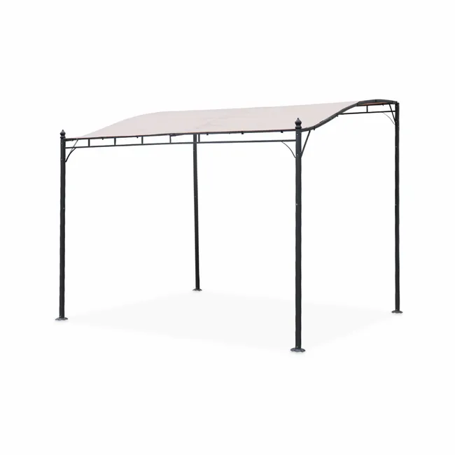 Pergola adossée 3x2.5m - Brestum - Toile beige - Pergola murale BRESTUM 3X2,5M
